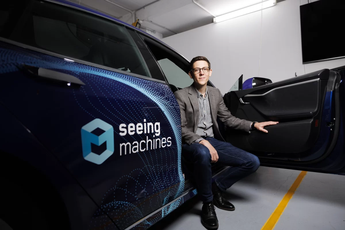 Seeing Machines head of innovation John Noble in the Company Tesla. Photo credit - Keegan Carroll, The Canberra Times
